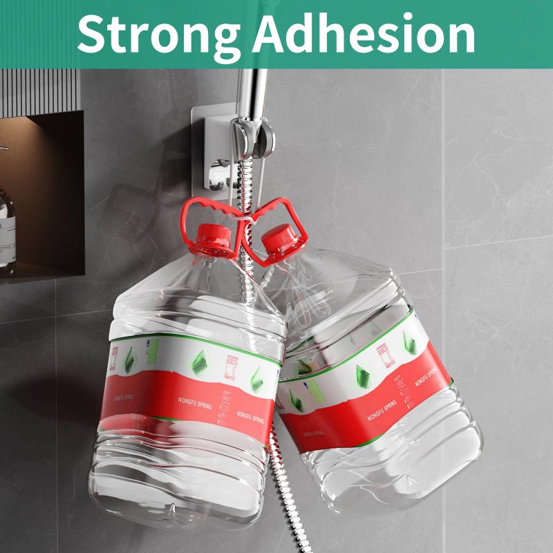 HEROBAI Hand Held Shower Head Holder Wall Mount, Shower Hose Holder Adhesive with 2 Hanger Hooks, Adjustable Shower Handle Holder, No Drilling Shower Wand Holder (Chrome, 1 Pack) - Image 2